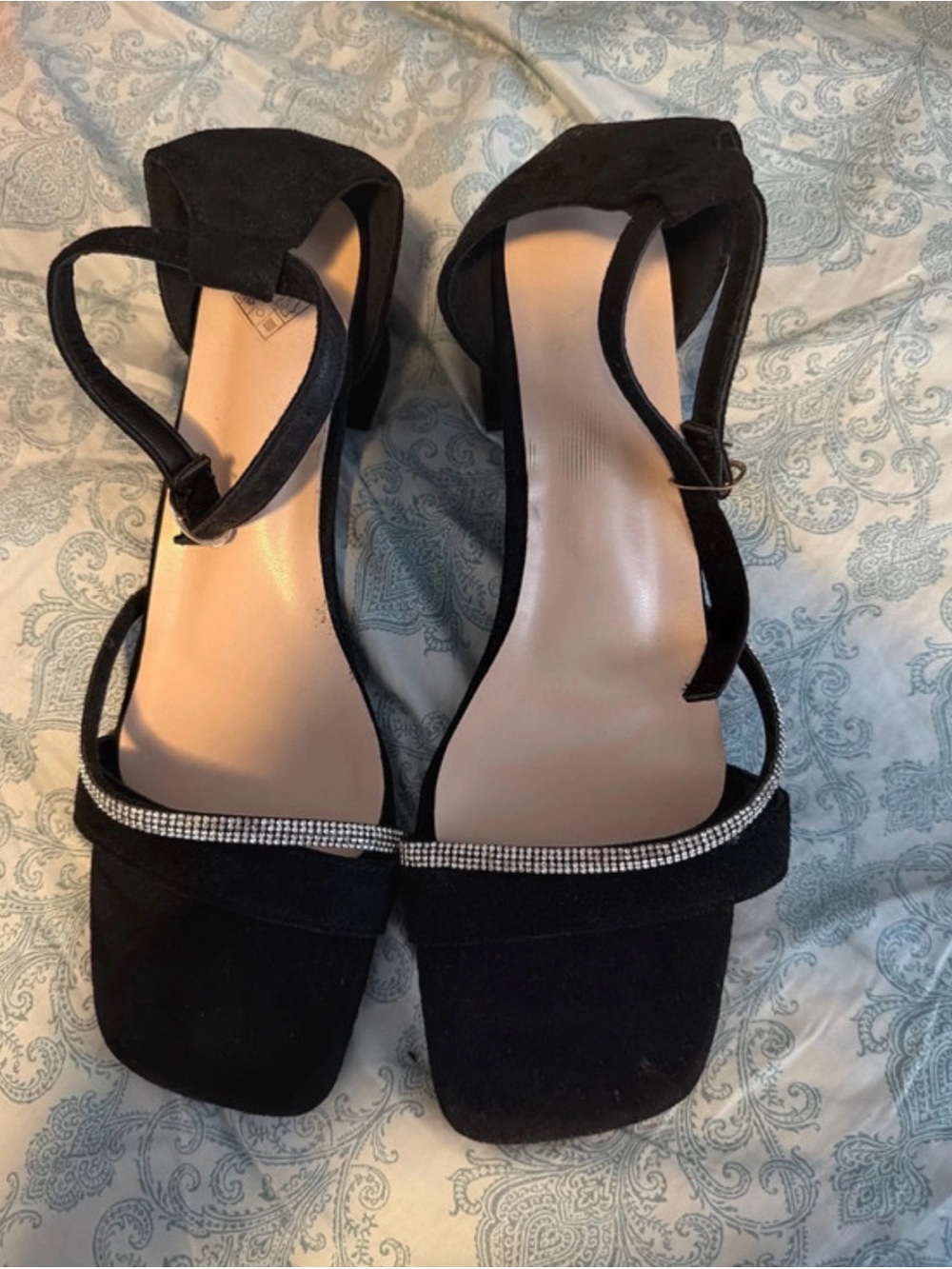 SHEIN Black Rhinestone Strap Block Heel Sandals